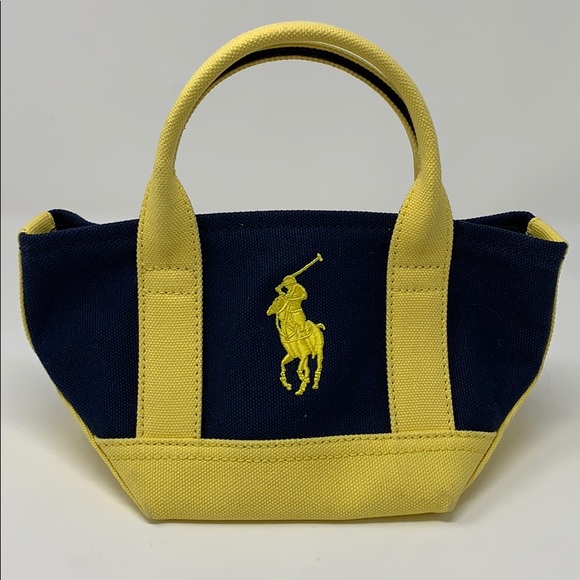 Ralph Lauren Handbags - Ralph Lauren Canvas Mini Tote Bag Yellow Navy Blue